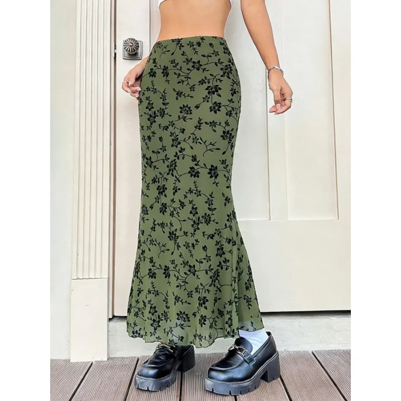 2026Spring Autumn New Elegant Women Floral Half-body Fishtail Skirt Casual Versatile Outline Graceful Posture Women's Clothing