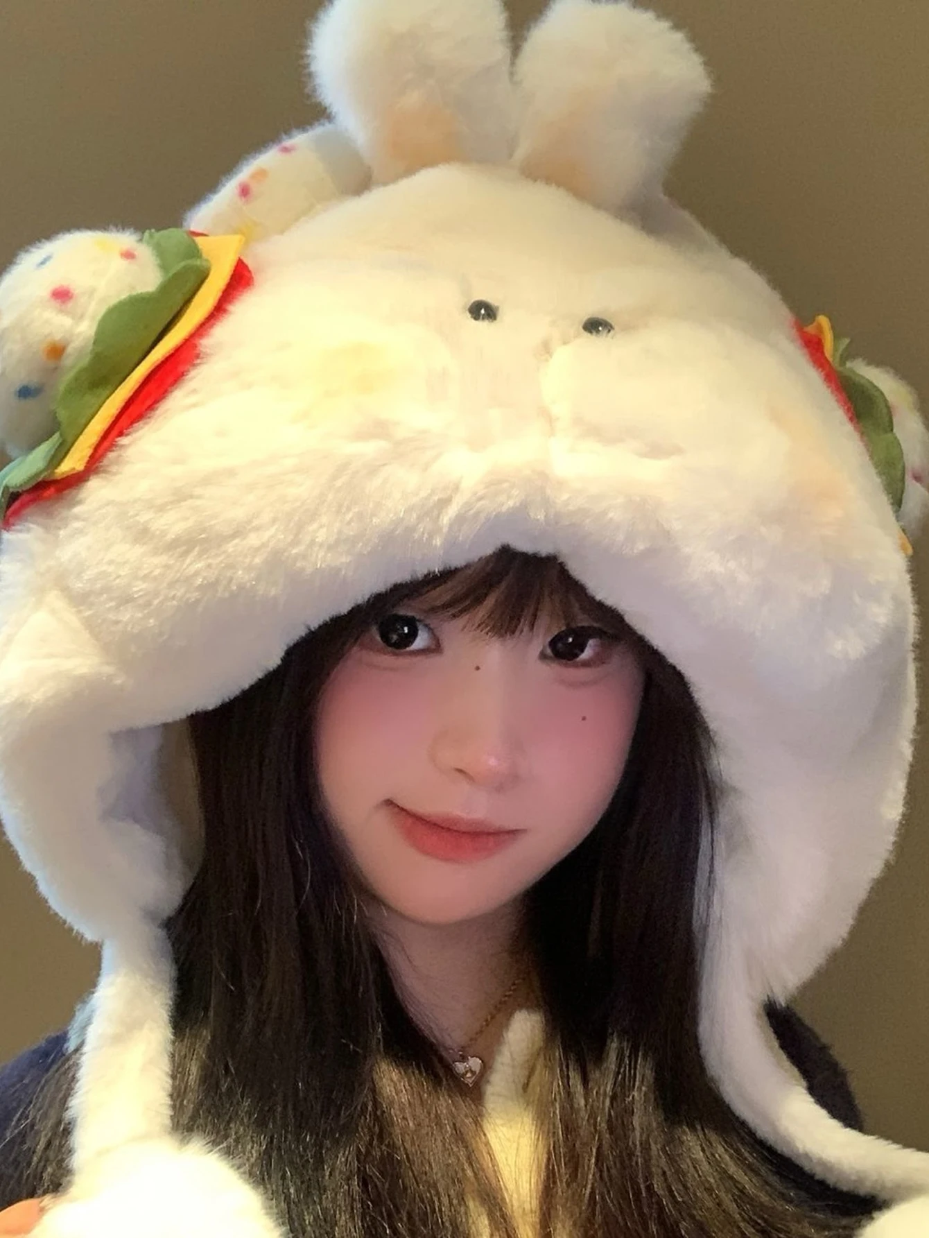 New autumn and winter collection with plush and thickened cute burger teddy bear plush hat, ear protection Lei Feng hat