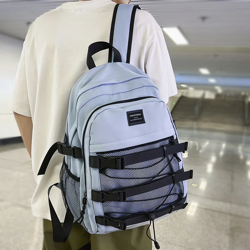 

Fashion Ladies Men Cross Rope Backpack Girl Boy Mesh School Bag Trendy Male Women Laptop College Backpack Female Travel Book Bag