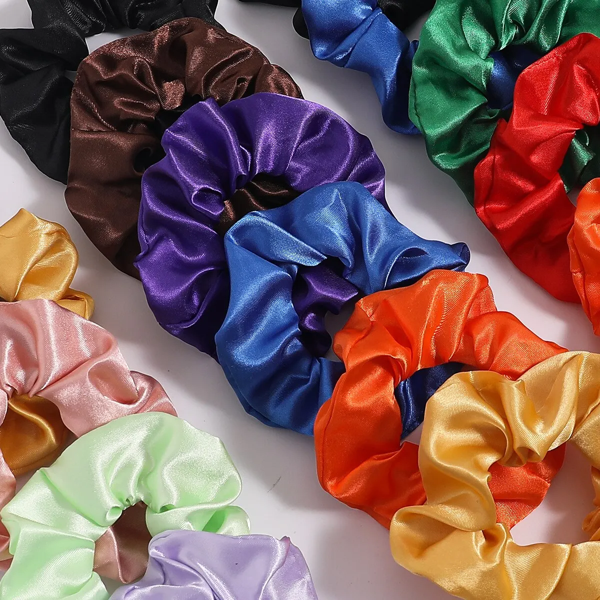 Scrunchies de cetim para mulheres e meninas, elásticos, rabo de cavalo, laços de borracha, acessórios de moda, 50 pcs, 30 pcs, 10pcs