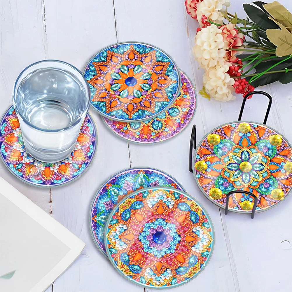 6pcs Diamond Painting Coasters Kit Classic Mandala DIY Diamond Art Crafts Modern Animal Cartoon Waterproof Holiday Christmas