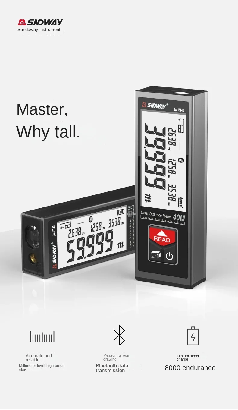 

SNDWAY SW-B60 Mini Laser rangefinder Bluetooth high-precision electronic ruler small infrared measuring instrument measuring roo