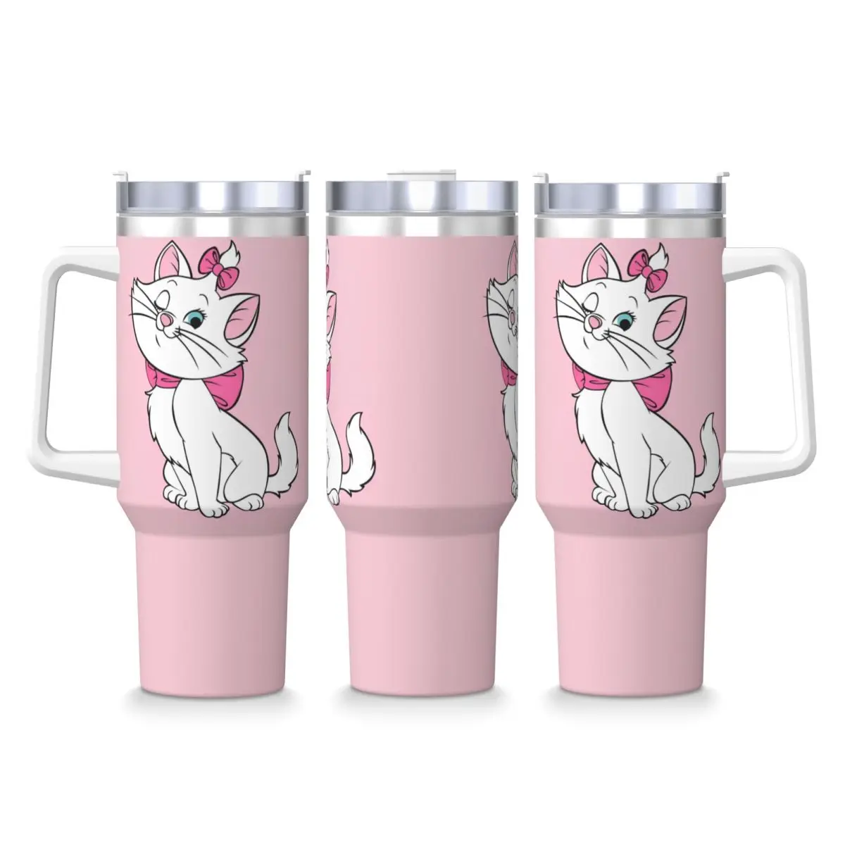 Stainless Steel Tumbler Cartoon Pink Marie Cat Coffee Mug Kawaii Leakproof Hot Drinks Mugs Cup Travel Custom DIY Water Bottle