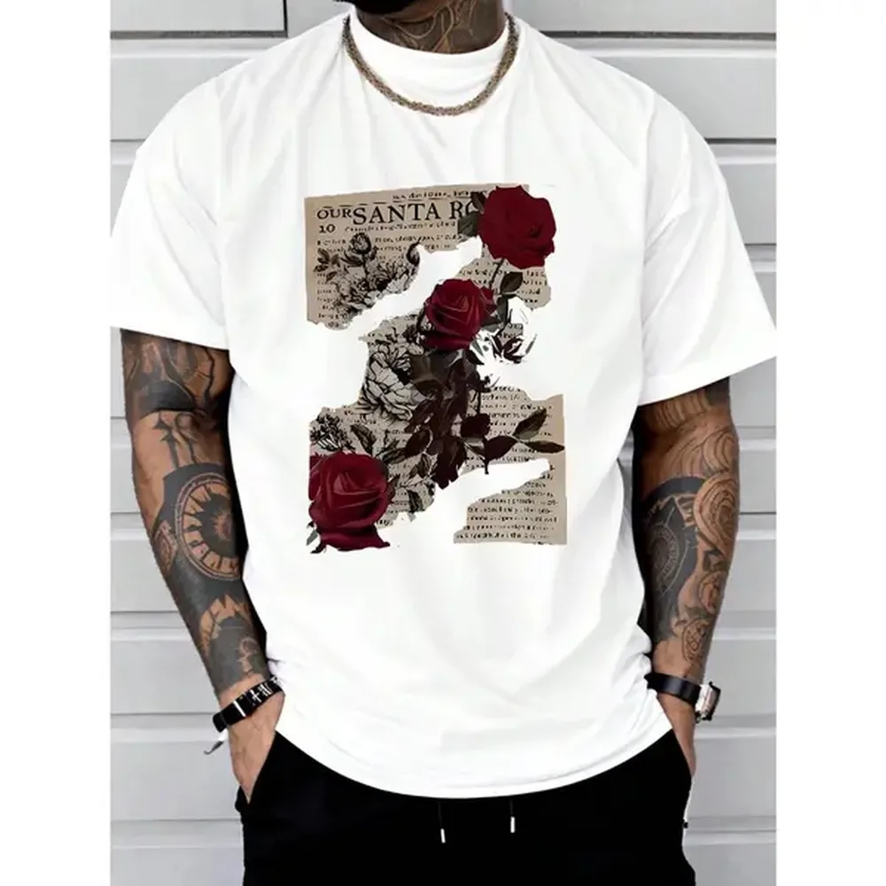 Cotton Short Sleeve T-Shirt Rose Print Comfort T-shirt - Men's Outdoor Casual - Fashion and Coexist