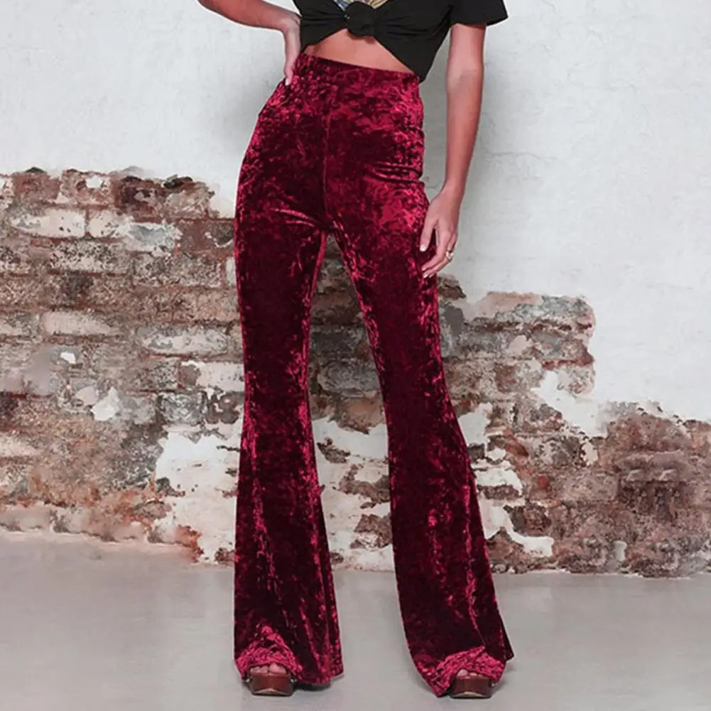 

Wide-leg Trousers Elegant Velvet Flared Pants for Women High Waist Wide Leg Trousers with Lift for Vacation Wear Flared Trousers