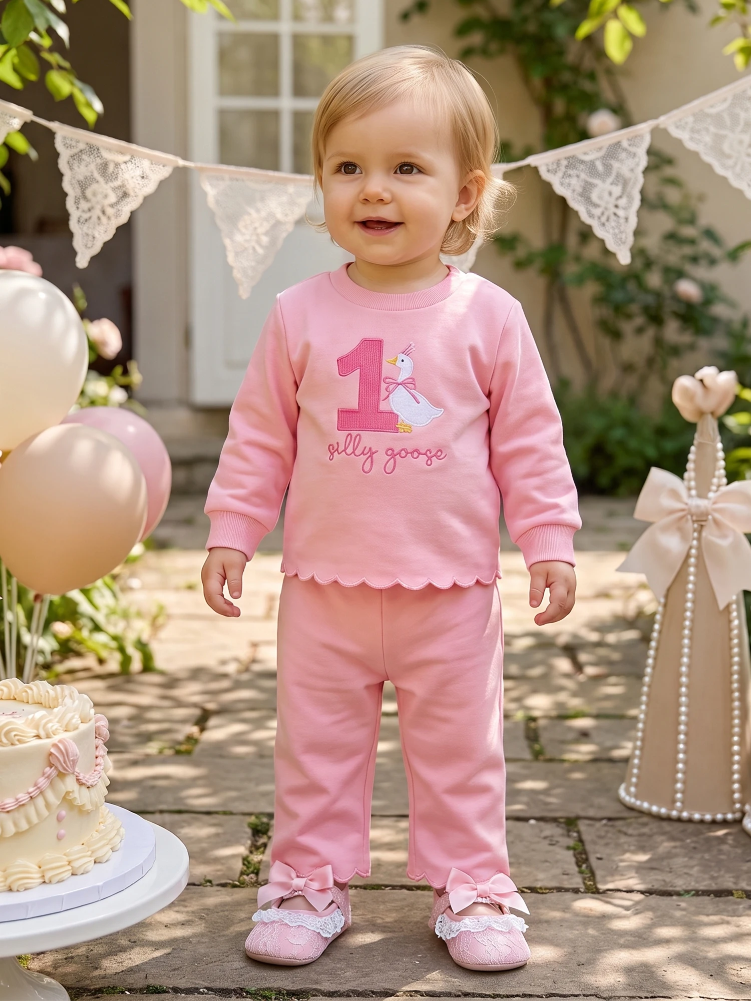 Girl First Birthday First Girl First Baby-Girl-First Tops Embroidery Long Sleeve Birthday Outfit Goose Embroidery Long Girl