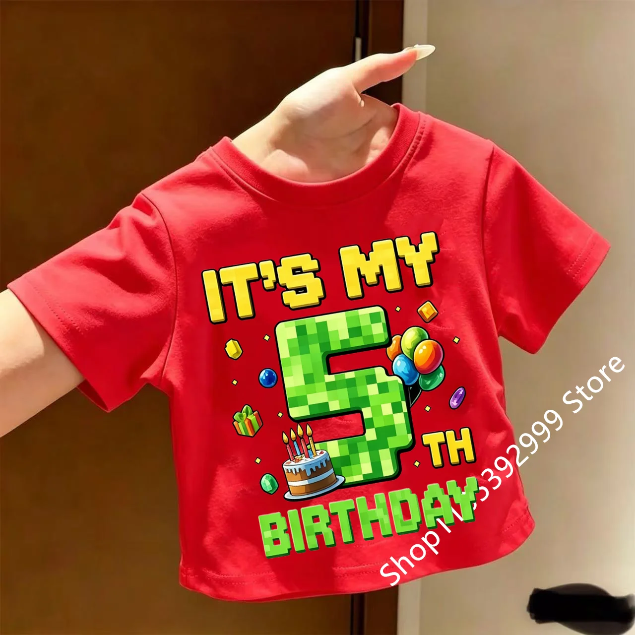 Fashionable New Fun Building 1-9 Birthday Digital Pattern Summer Round Neck Children's Casual Short Sleeve T-shirt
