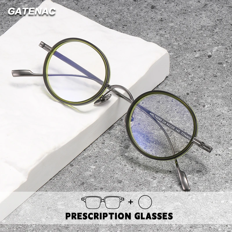 

Gatenac Pure Titanium Reading Glasses Men Round Photochromic Anti Blue Light Prescription Glasses Optical Customized Eyewear