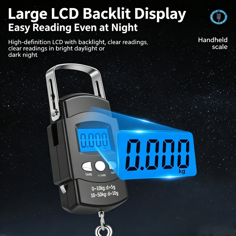 50 kg/10 g digitale Angelwaage mit Lineal, tragbare Reisegepäckwaage, digitale Angelwaage, Küchenwaage für Lebensmittel – Detail 5
