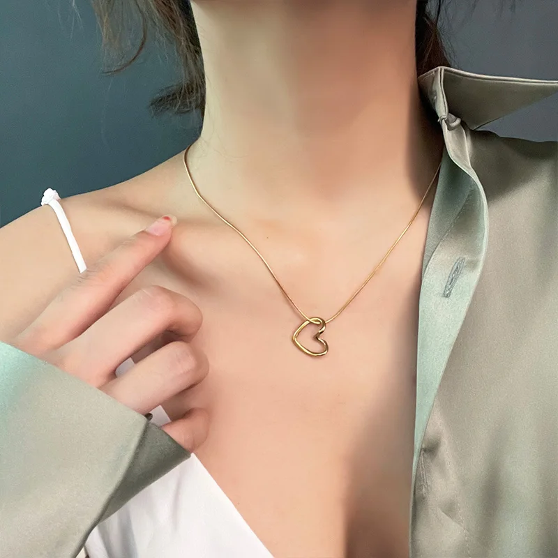 Simple Trendy Heart Pendent Necklace for Women Creative Design Gold Color Stainless Steel Chain Chokers Neck Jewelry Accessories image 5