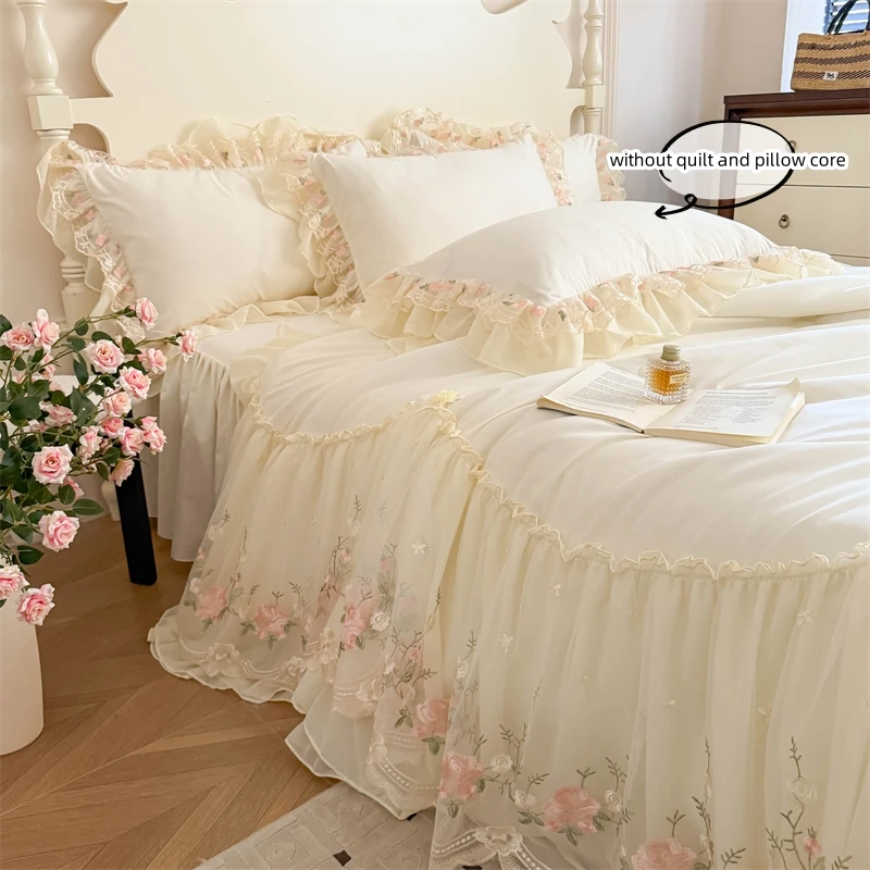 Korean Style Lace Embroidered 3-Piece Duvet Cover Set 6