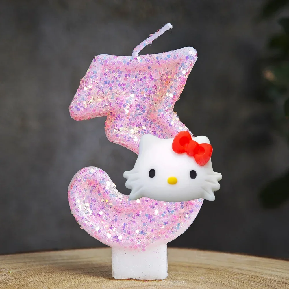 Niedliche Hello Kitty Glitzernde Farbverlauf-Zahlenkerze Kuchendekoration Süßes Thema Kindergeburtstags-Party-Zubehör Mädchen-Baby-Shower-Dekorationen – Detail 17