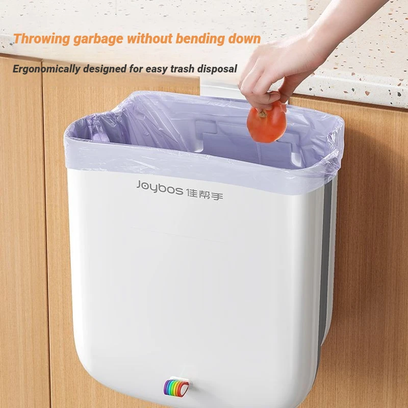JOYBOS Hanging Trash Can Foldable Wall Mount Kitchen Cabinet Door Garbage Bin Collapsible Waste Bin For Bathroom Kitchen Home
