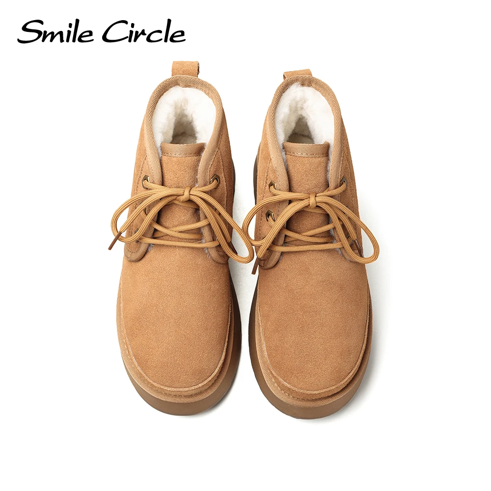 Smile Circle Snow Boots Women Suede Lace Up Thick Bottom Boots Warm Fashion Casual Shoes