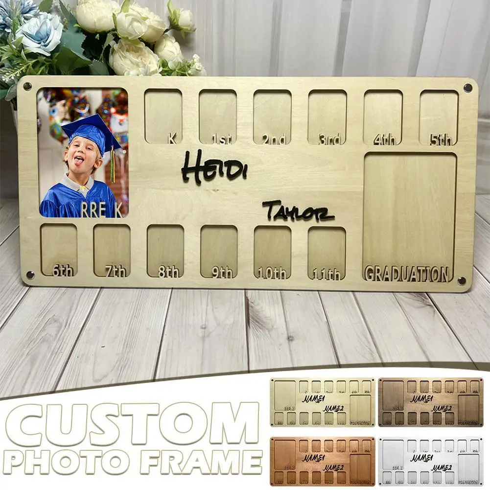 Graduação personalizada fotos Frame, moldura de madeira, dias escolares, pré-K para 12, personalizado, presentes de graduação