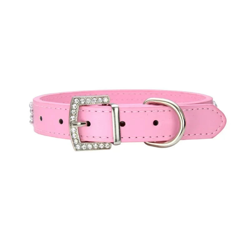 Soft Adjustable PU Leather Puppy Dog Collar Rhinestone Cat Pet Pink Collar Suit Pet Supplies Accessories