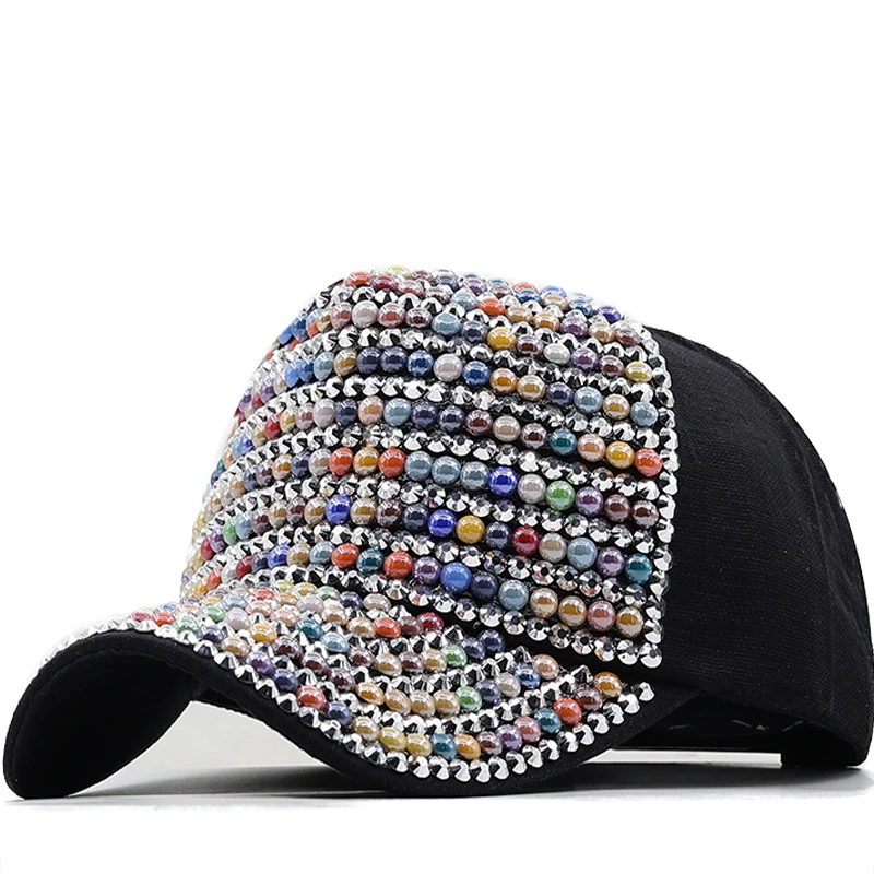 New Women Diamond Inlay Cap Simple Plain Baseball Cap Female Adjustable Casual Outdoor Streetwear Fashion Hat