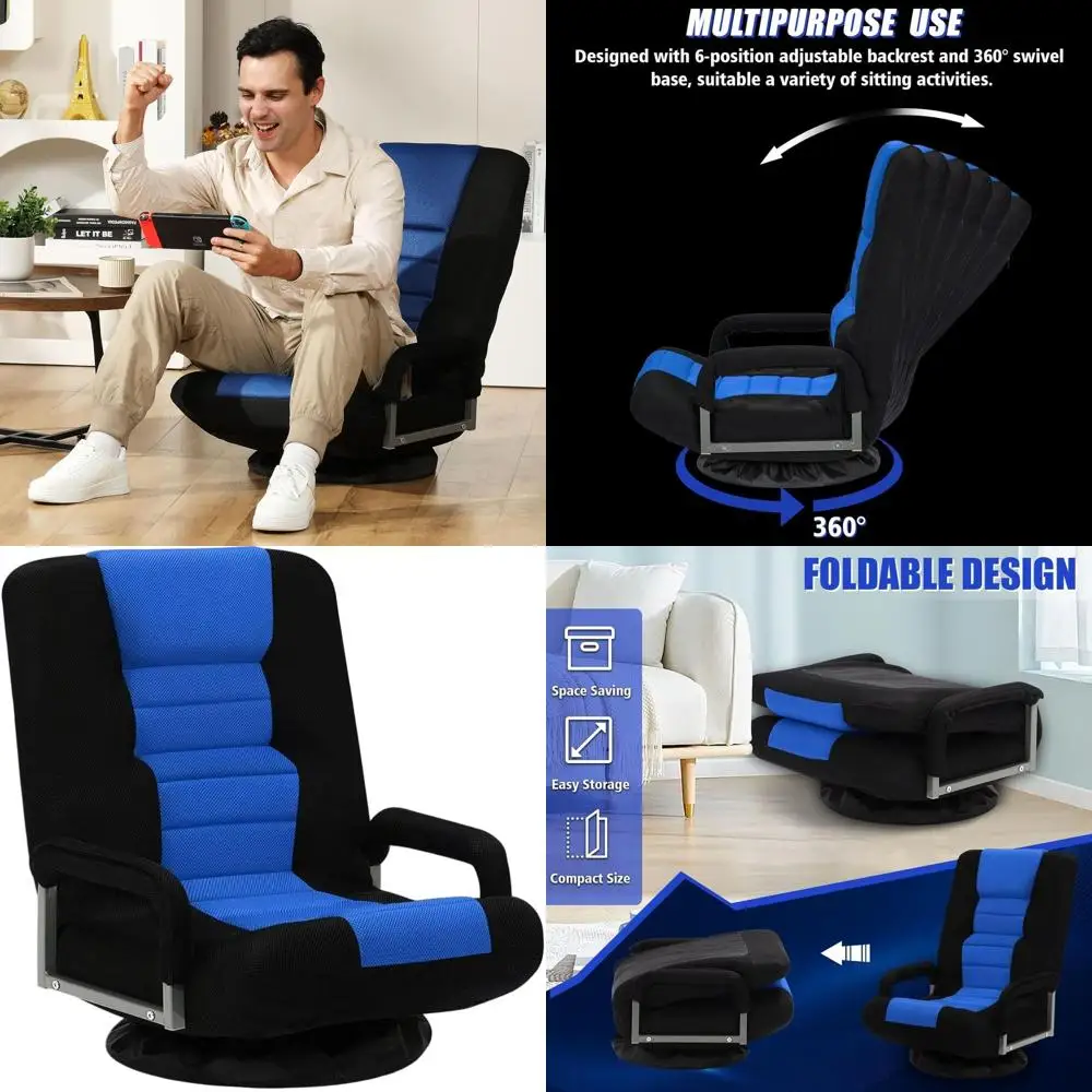 Multi-Position Blue Gaming Chair with Armrests, Lumbar Support and Adjustable Backrest for Adults