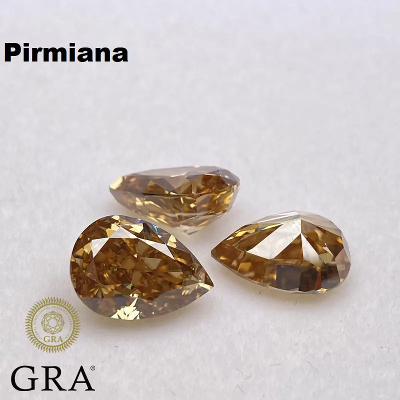 Pirmiana Dark Champag Color Pear Shape Loose Moissanite Stone VVS1 Excellent Crushed Ice Cutting  with GRA Report for Diy Jewery