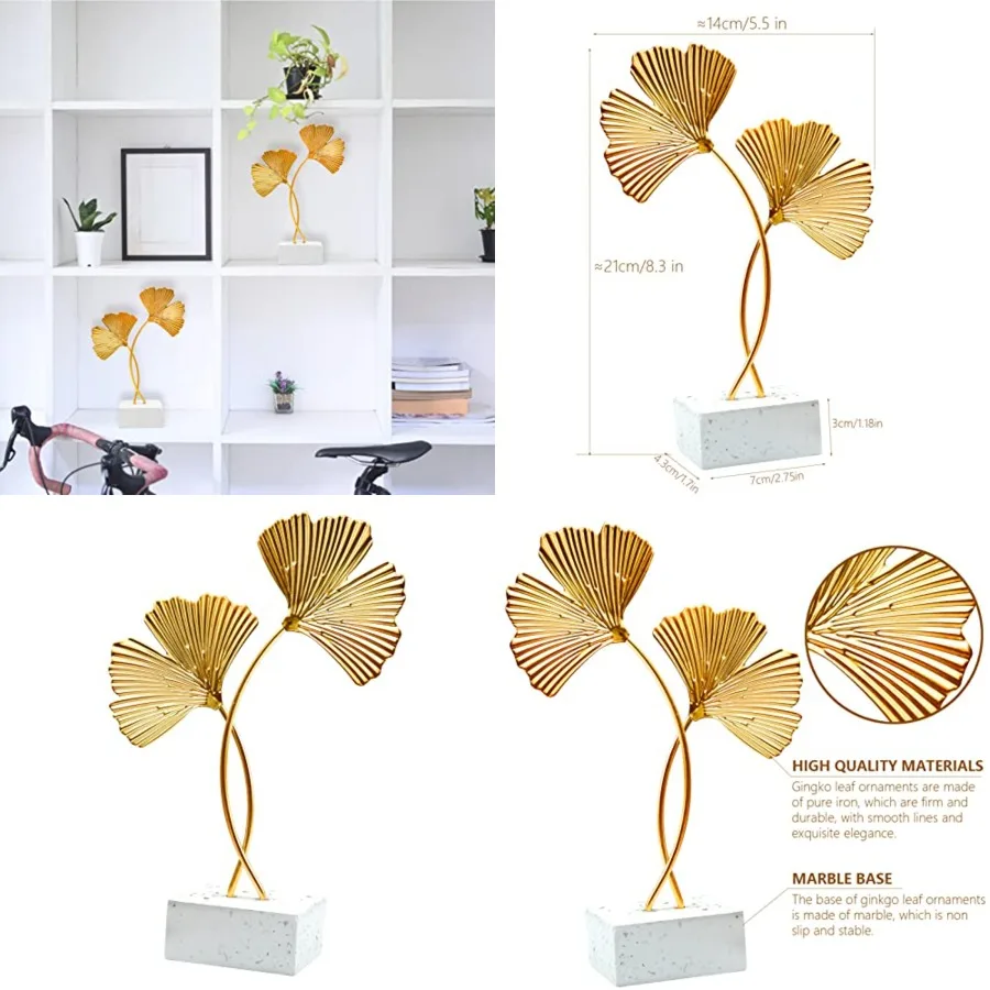 

Металлические украшения в виде листьев гинкго, золотая скульптура листа гинкго для декора рабочего стола, современный креативный декор для дома, статуэтка для офиса