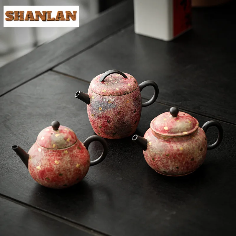Handmade Rock Mines Red Color Pottery Teapot Aesthetic Tea Infuser Pot Tea Maker Kettle With Filter Kung Fu Teaware Decoration