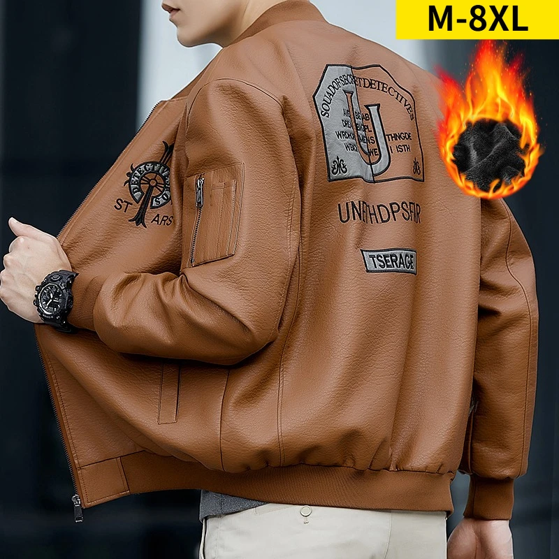 

Mens Leather Jacket Leisure Locomotive Coats Leather Jackets Spring Autumn Winter Windproof Keep Warm Coat Plus Size M-8XL