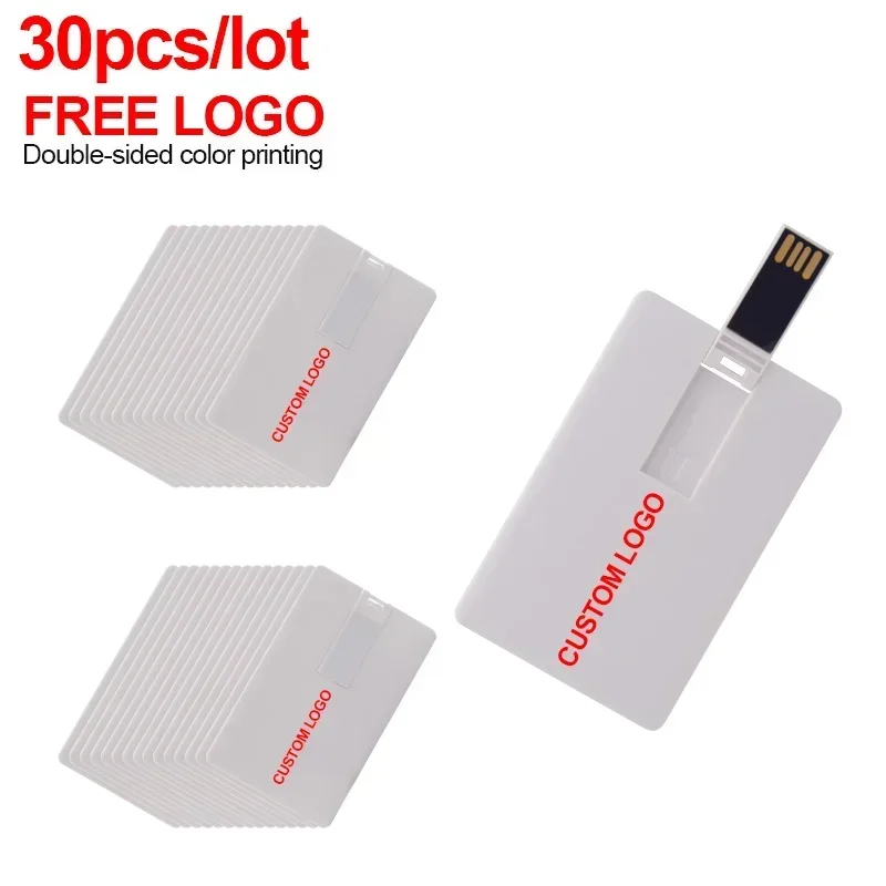 30pcs/lot Wholesale Super Slim Credit Card USB Flash Drive Pendrive 4GB 8GB 16GB 32GB 64GB Memory Stick Usb 2.0 for Special Gift