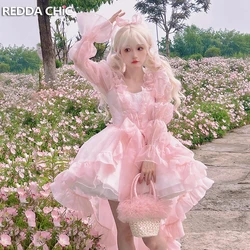 REDDACHiC Kawaii Petticoat Trailing Mini Dress Set Women Puff Sleeves Shawl Lace-up Organza Puffy Dress Princess Lolita Costumes