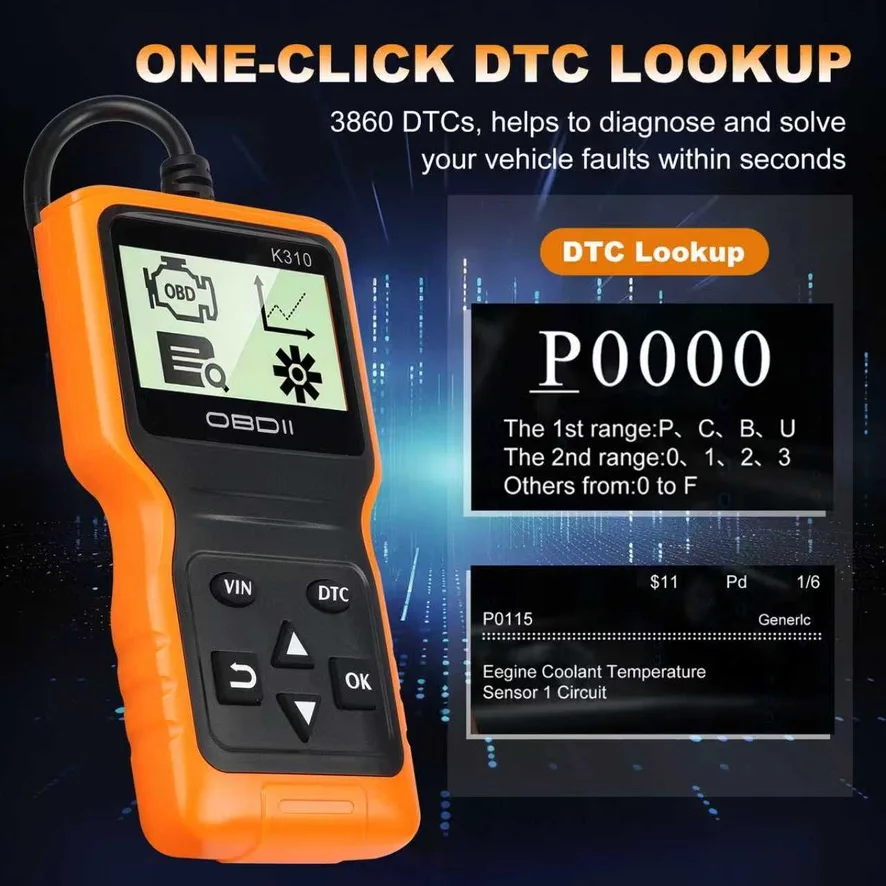 K310 OBD2 Diagnostic Scanner Car Code Reader Vehicle Health Inspection Tool Auto Code Reader Scanner