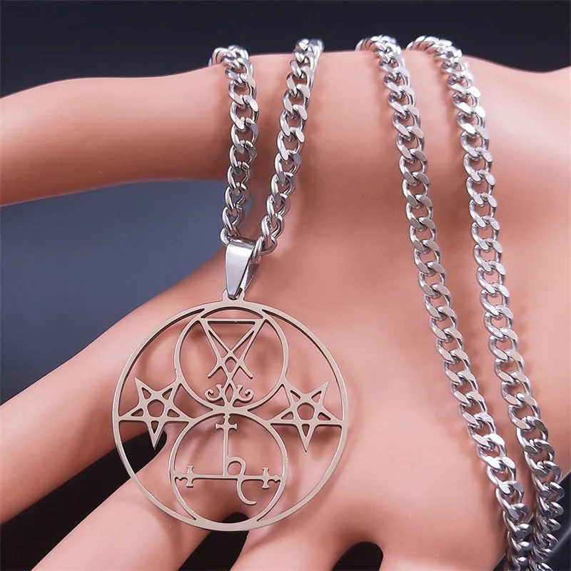 Siegel von Luzifer Kirche Satan Lilith Doppelsiegel Halskette Dämon Satan Edelstahl Pentagramm Amulett Halsketten Schmuck N6218 – Detail 7