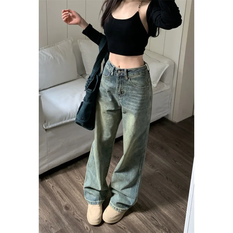 

Y2k Retro Blue Women Jeans Vintage Fashion Streetwear Wide Leg Jean Baggy Washed Denim Pants Casual Female Vaqueros Pantalones