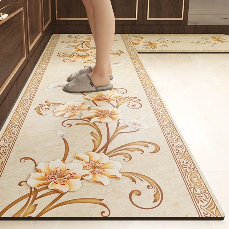 Chinese Style Decorate Kitchen Floor Mat Easy Clean Oil-proof Non-slip Leather Mat Printed Pvc Waterproof Carpet Ковер Tapis 러그