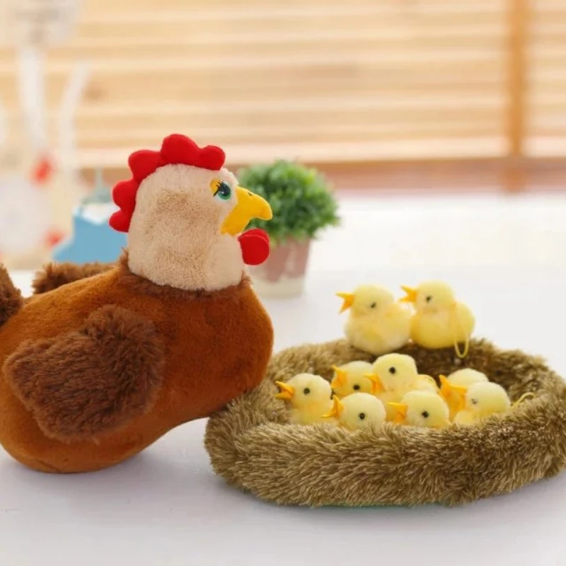 Muñeco de peluche de pollo de peluche para bebé, juguete Kawaii, nido de gallina, juguete de felpa Artificial, adorno, colección de regalos de Navidad, 1 Juego