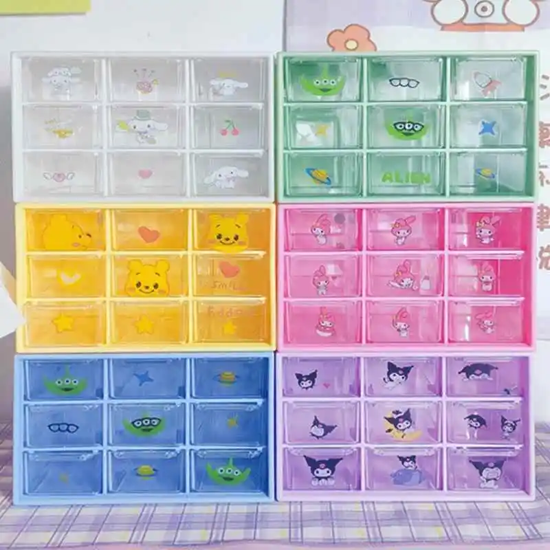 

Nine Grids Storage Box Drawer Desktop Cartoon Hair Clip Jewelry Organizer Plastic Rectangular Fashion Accessories Case