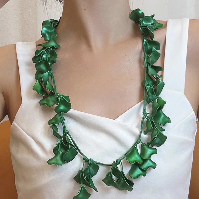 GuanLong New Long Big Adjustable Necklaces for Women Resin Rope Chain Necklace Girls Flower Elegant Wedding Summer Travel Gifts