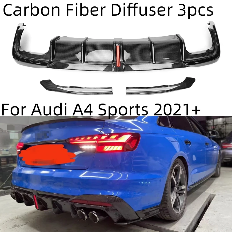 

For Audi A4 S4 B9.5 3Pcs Car Rear Bumper Diffuser With LED Light Spoiler Splitter Front Lip KB Style 2021+ Bodykits Tuning