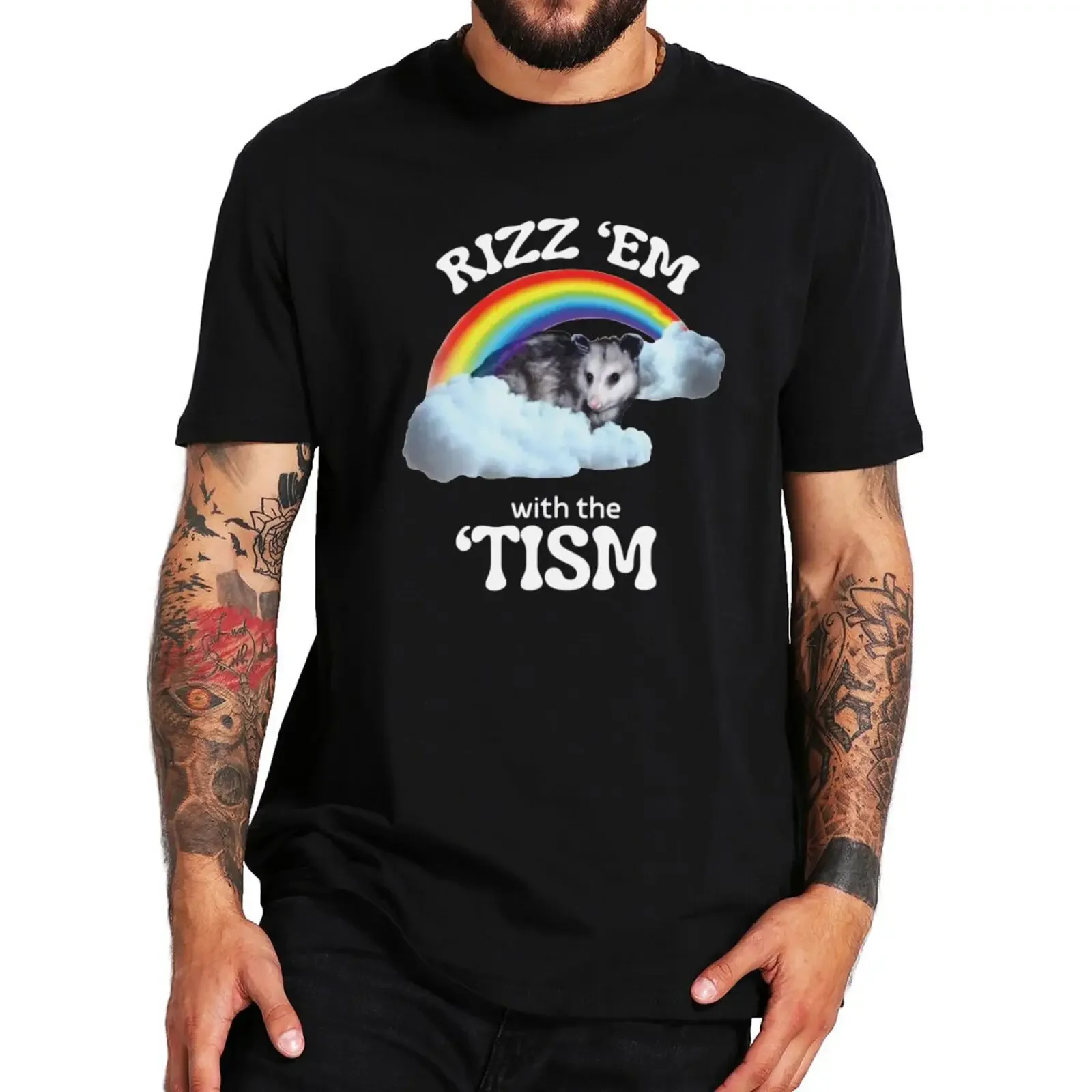 Rizz Em With The Tism T Shirt Autism Funny Opossum Meme Autistic Gift Tshirts 100% Cotton Unisex O-neck T-shirts EU Size