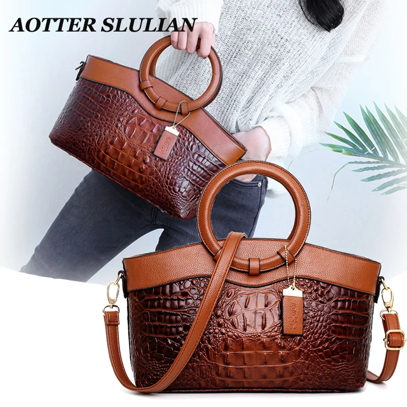 Women Large Capacity Shoulder Bags Female Retro Zipper Tote Bolsas Ladies Crocodile Leather Handbag Women Designer Crossbady Bag