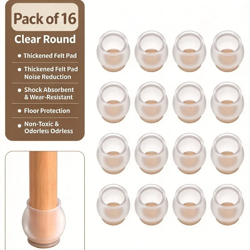 16Pcs Crystal Large Chair Leg Caps Thick Felt Anti Scratch Silent Non Slip Wearproof Feet Floor Protector for Round Chair Legs