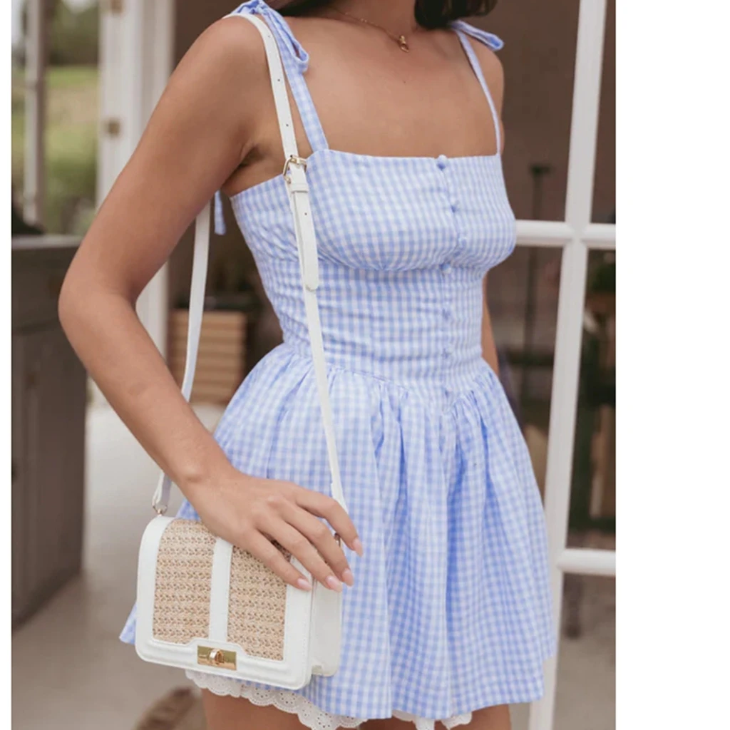 Women Spaghetti Strap Hotsweet Jumpsuit Sleeveless Jumpsuit Backless Plaid Lace Patchwork Summer Bodysuit Clubwear