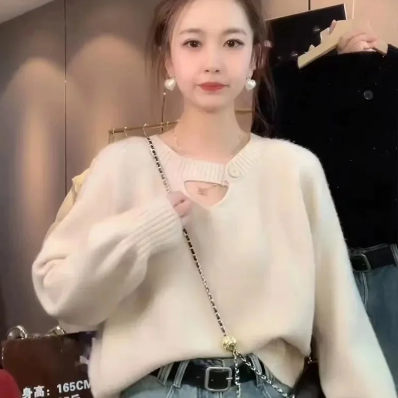 

Korean Style Hollow Thickened Knitted Sweater Women's Autumn and Winter Loose Slimming Trendy Top