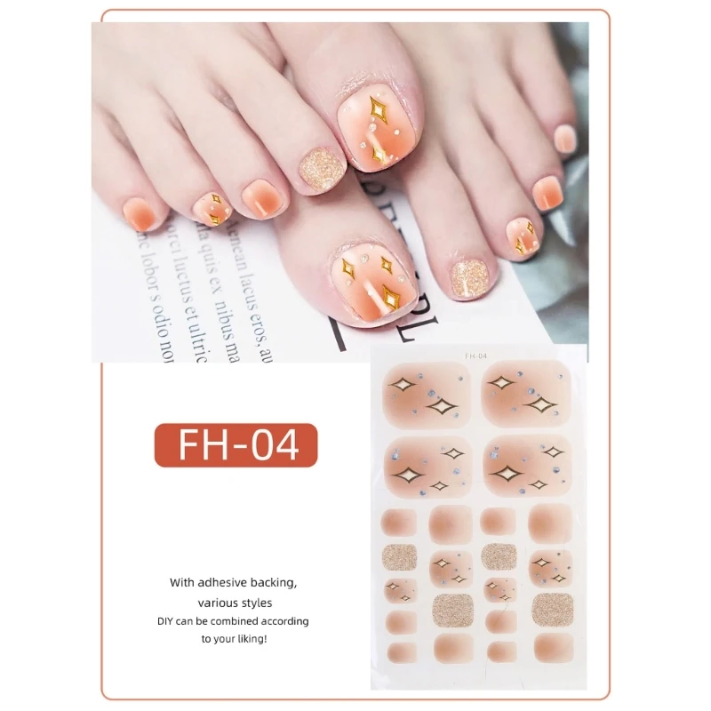 22 Sheets Adhesive Toenail Polish Wraps Stickers Nail Strips Decals Manicure Nail Sticker DIY Nail Accessories for Women