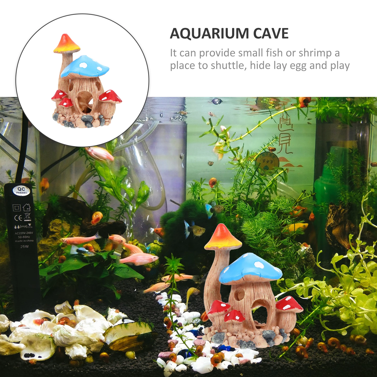 

Mushroom Shelter House Resin Aquarium Decor Cave Fish Tank Shrimp Hideout Unique Shape Eco Friendly Practical Vivid