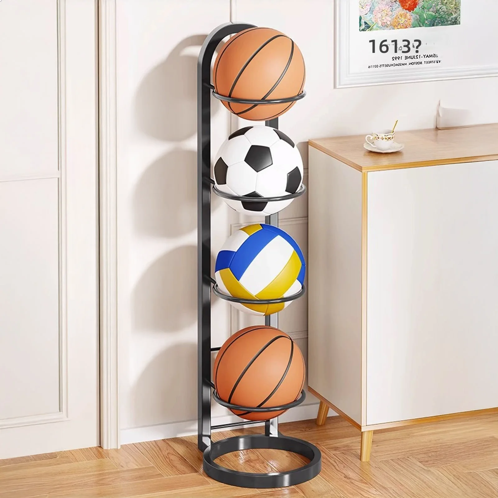 

Foldable Basketball Rack Multi-Layer Storage Organizer For Basketball Hoop Balls Adjustable Sports Equipment Holder