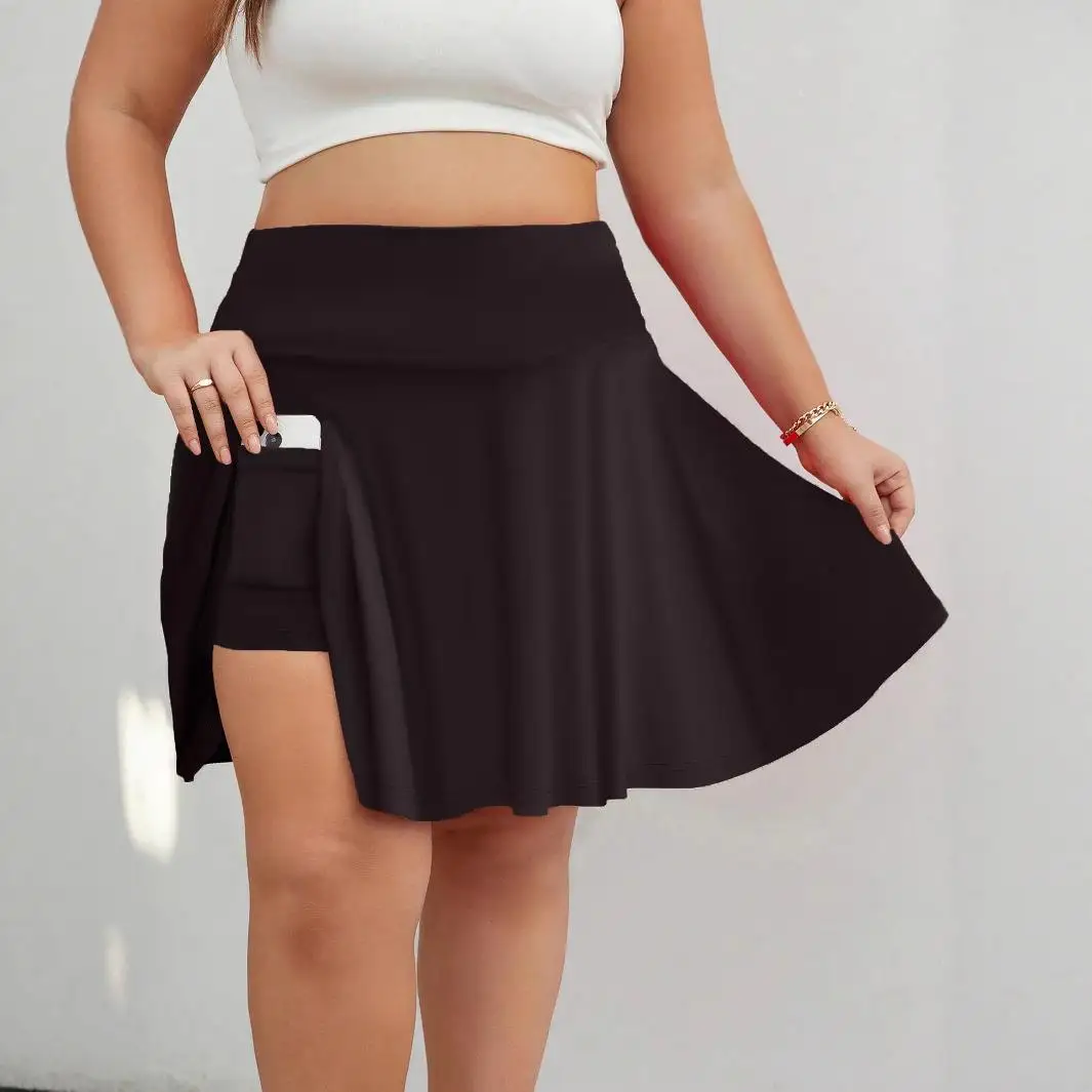 

Oversized Women's Pleated Sports Anti-Glare Skirt ort Pure Color Polyester Fiber Large Size Pear ape Fit Spring Season