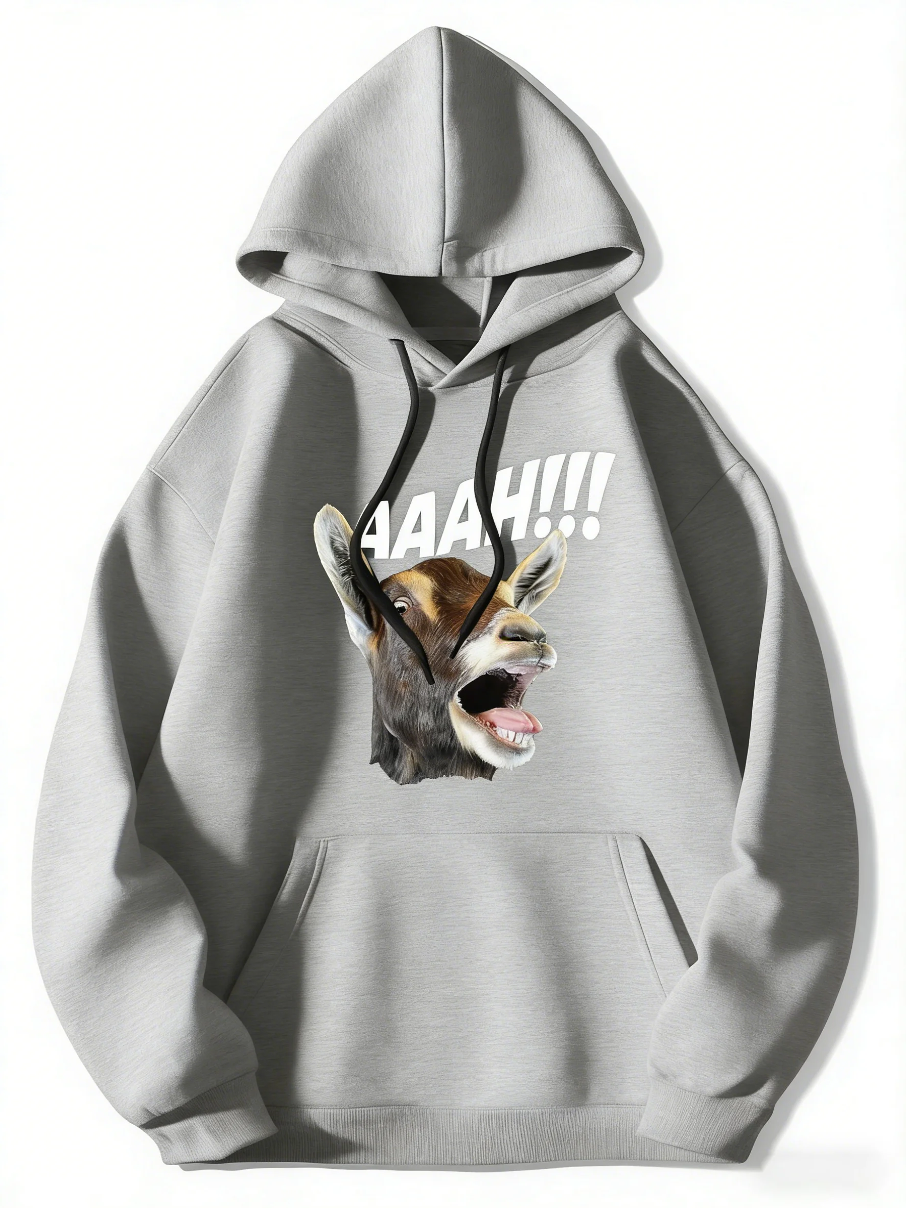Fun Screaming Goat Hoodie - Unisex Style, Soft Fleece Pullover Sweatshirt with "AAAAGH" Goat Face Pattern