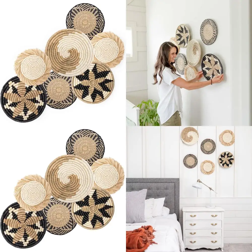 

Set of 7 Handcrafted Seagrass Wall Baskets for Boho, Farmhouse & Rustic Decor with Hanging Accessories