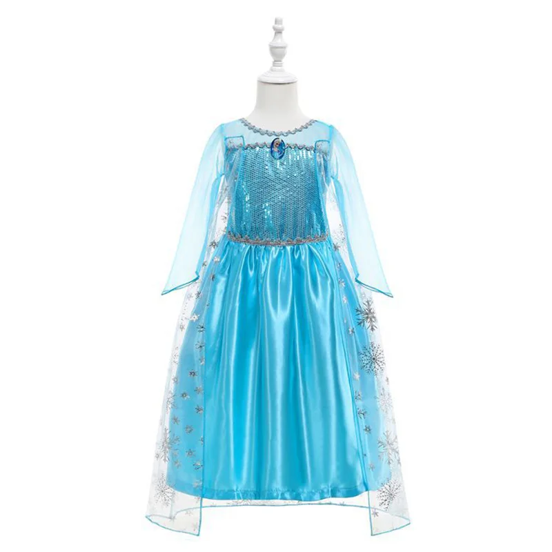 Disney-Robe de princesse Elsa pour filles, manches longues, anniversaire pour enfants, cosplay, costume congelé, paupières, carnaval, habillage, costume de fête, 2024