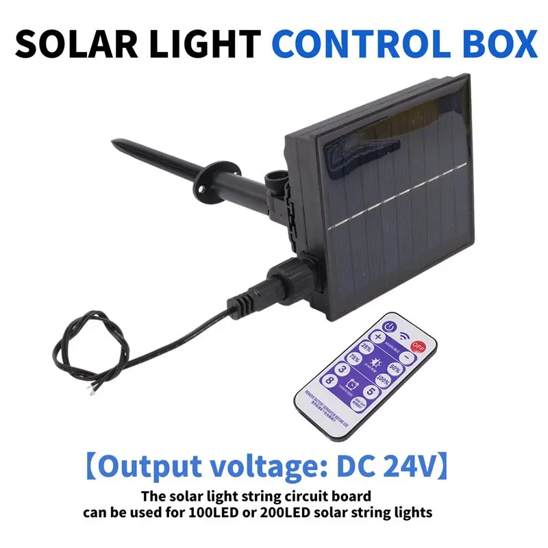 AA94-Solar Battery Box For LED String Lights Outdoor String Lights Control Panel Lithium Panel Light W/Remote Control (24V)