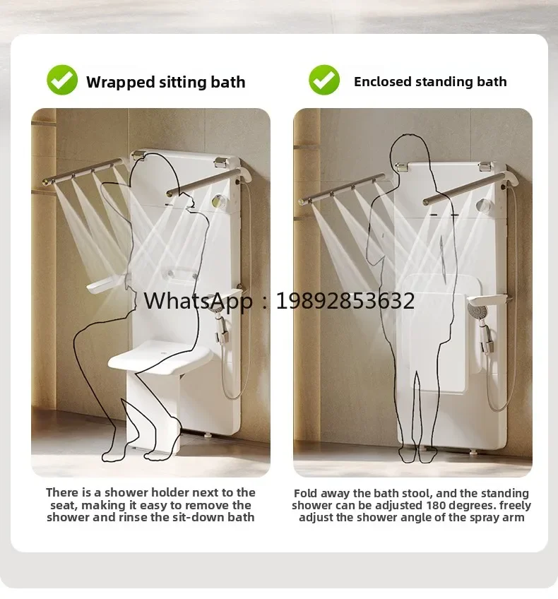 

A2-10 Elderly Sitting Shower with Constant Temperature, Multifunctional Foldable Bath Chair with Shower Arm